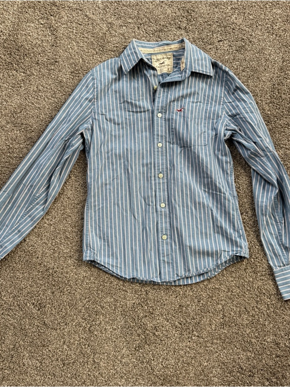 Hollister Men’s Small 100% Cotton Blue White Orange Striped Button-Down Shirt